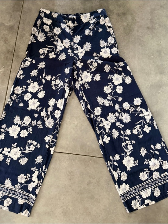 LOFT Pants - LOFT Navy Blue Floral Wide-Leg Pants